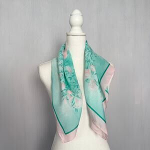 Floral Pink Turquoise Square Scarf, 27x26